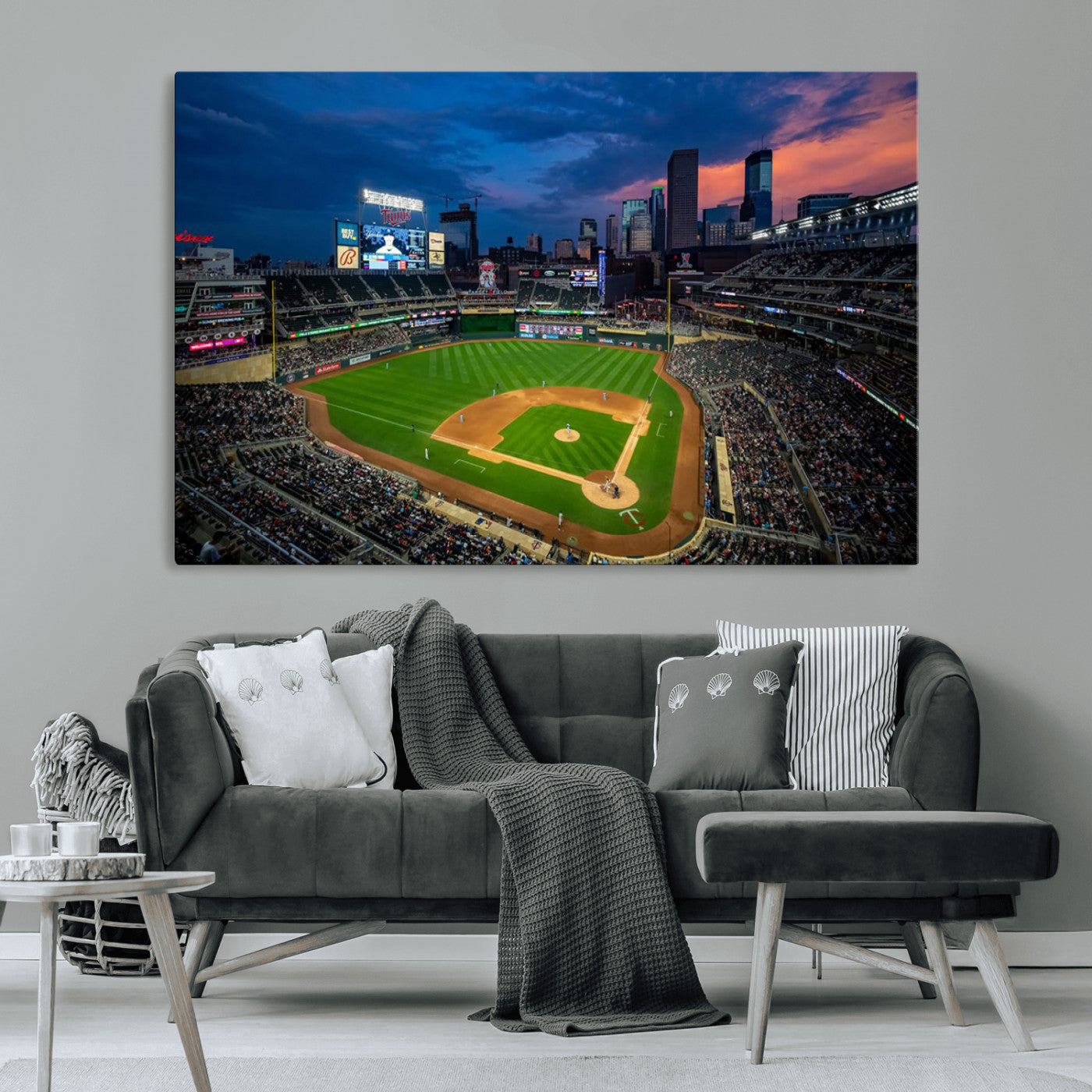 68222753-MGV-CV-36X24-Baseball Stadium Wall Art – Panoramic Night Game Canvas Print, Sports Decor for Man Cave, Office, Bar, or Living Room