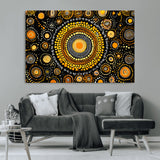 45478523-MGV-CV-36X24-Abstract Circle Wall Art – Bold Black and Gold Dot Painting Canvas Print, Modern Geometric Mandala Style Decor for Living Room or