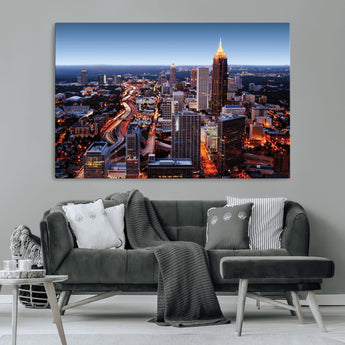 81886632-MGV-CV-36X24-Atlanta Skyline Wall Art – Vibrant City Lights Canvas Print, Modern Urban Cityscape Decor for Living Room, Office, or Apartment