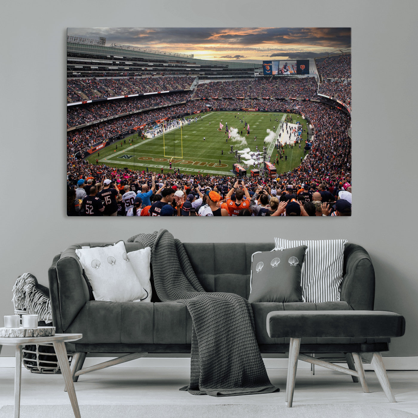 87578930-MGV-CV-36X24-Soldier Field Wall Art – Chicago Bears Football Stadium Sunset Canvas Print, Game Day Sports Decor for Man Cave, Bar, Office, or