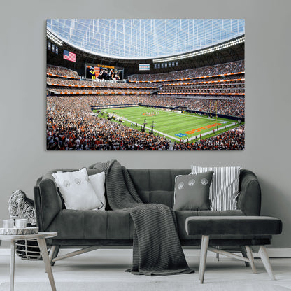 32530647-MGV-CV-36X24-Chicago Bears Stadium Wall Art – Futuristic Dome Arena Canvas Print, Modern Football Concept Design Decor for Man Cave, Bar, or
