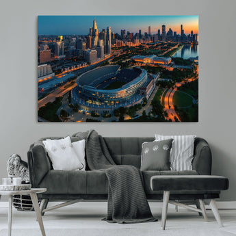 36690345-MGV-CV-36X24-Soldier Field Wall Art – Chicago Bears Stadium Aerial Night Canvas Print, City Skyline Football Decor for Living Room, Office, or