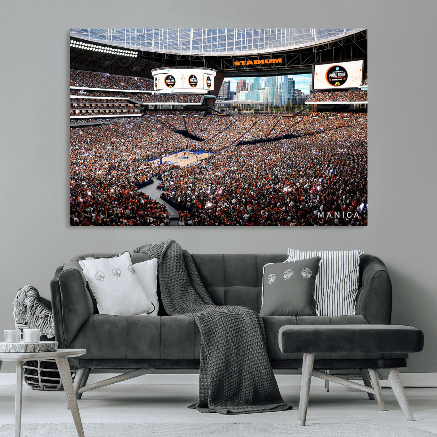 38616413-MGV-CV-36X24-Chicago Dome Stadium Wall Art – Futuristic Basketball Final Four Arena Canvas Print, Modern Sports Fan Decor for Man Cave or