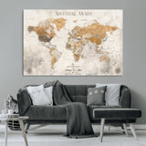 99422096-MGV-CV-36X24-Adventure Awaits World Map Wall Art – Neutral Beige Canvas Print, Modern Travel Inspired Wall Decor for Living Room, Bedroom or