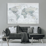 94249974-MGV-CV-36X24-Ours Explore World Map Wall Art – Modern Travel Canvas Print, Neutral Adventure Decor for Living Room, Office, Study, Bedroom,