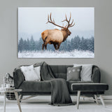 85177251-MGV-CV-36X24-Elk Wall Art – Majestic Wildlife Canvas Print of Bull Elk Snowy Forest, Rustic Nature Decor for Living Room, Cabin, or Office