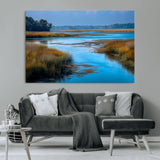 26300004-MGV-CV-36X24-Marshland Landscape Wall Art – Scenic Nature Canvas Print with Golden Grass and Blue Water, Peaceful River Photography for Living