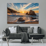 85659923-MGV-CV-36X24-Rocky Ocean Sunset Canvas Wall Art – Seaside Dramatic Seascape Print, Coastal Modern Decor, Ocean Sunset Art for Living Room or
