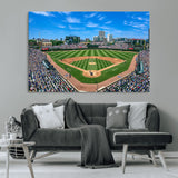 35800083-MGV-CV-36X24-Wrigley Field Baseball Stadium Canvas Wall Art – Packed Crowd Sports Stadium Print, City Skyline Baseball Field Canvas for Game