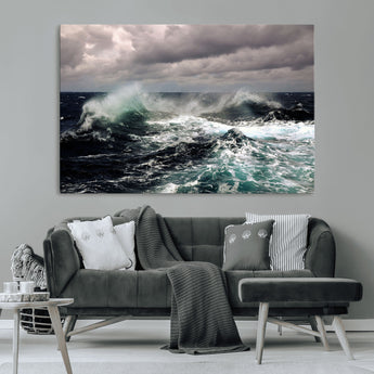 38622353-MGV-CV-36X24-Stormy Ocean Waves Canvas Wall Art – Framed Turbulent Sea Print, Large Nature Canvas for Coastal, Living Room, or Office Spaces