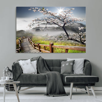 34632598CRY-MGV-CV-36X24-Sakura Cherry Blossom Pathway Canvas Wall Art – Tranquil Walk Through Blossoming Nature – Ready to Hang
