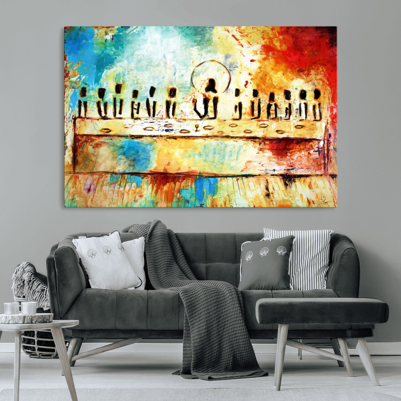 YKE34632598CR-MGV-CV-36X24-Abstract Last Supper with Apostles Wall Art Canvas Print