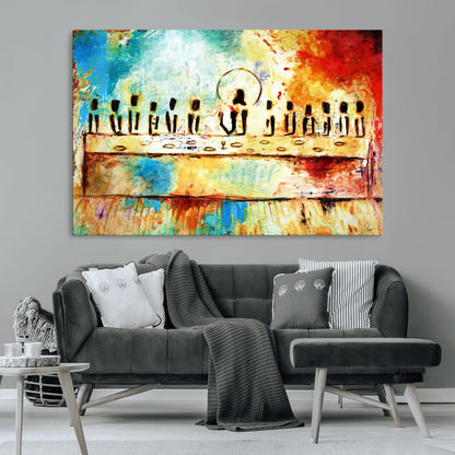 YKE34632598CR-MGV-CV-36X24-Abstract Last Supper with Apostles Wall Art Canvas Print