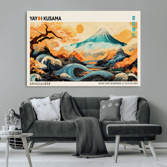 94085549-MGV-CV-36X24-Japanese Wave and Mountain Wall Art – Panoramic Abstract Landscape Canvas Print, Asian Inspired Nature Decor for Living Room,