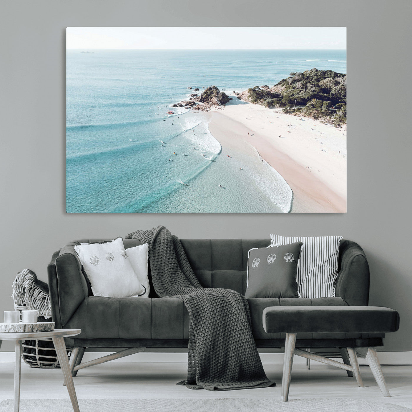 79395467-MGV-CV-36X24-Coastal Wall Art – Aerial Beach Canvas Print, Ocean Waves and Sandy Shore Photography Decor for Bedroom, Living Room, Office,