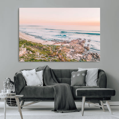 27332135-MGV-CV-36X24-Coastal Sunset Wall Art – Ocean Waves and Rocky Shore Canvas Print, Scenic Seaside Photography Decor for Bedroom, Living Room,