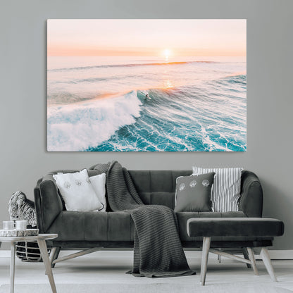 34064591-MGV-CV-36X24-Surfing Wall Art – Sunset Ocean Wave Canvas Print, Surfer Riding Sea Photography Decor for Bedroom, Living Room, Office, Coastal