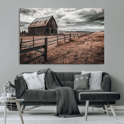 70676381-MGV-CV-36X24-Rustic Barn Wall Art – Weathered Farmhouse Canvas Print, Country Landscape Photography Decor for Bedroom, Living Room, Office,