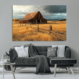 16480179-MGV-CV-36X24-Farmhouse Wall Art – Rustic Barn and Golden Field Canvas Print, Country Landscape Photography Decor for Bedroom, Living Room,