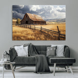 23718739-MGV-CV-36X24-Farmhouse Wall Art – Rustic Barn and Golden Wheat Field Canvas Print, Country Landscape Photography Decor for Bedroom, Living