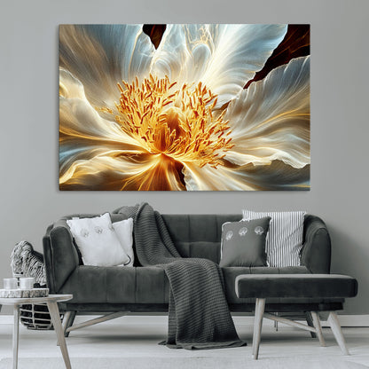 20862576-MGV-CV-36X24-Golden Abstract Flower Canvas Wall Art – Modern Botanical Bloom Print, Elegant Floral Artwork for Living Room, Bedroom, Office