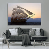 99957679-MGV-CV-36X24-Majestic Sailing Ship Wall Art – Sunset Ocean Voyage, Classic Tall Ship with Wind Filled Sails Canvas Print for Home, Office,