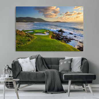 67486665-MGV-CV-36X24-Golf Course Wall Art – Pebble Beach Oceanfront Canvas Print, Coastal Fairway Photography Sports Decor for Living Room, Office, Man