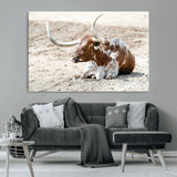 89096667-MGV-CV-36X24-Texas Longhorn Wall Art – Rustic Western Canvas Print, Cattle Photography Decor for Ranch House, Living Room, Office, Man Cave