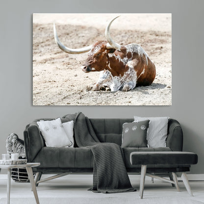 89096667-MGV-CV-36X24-Texas Longhorn Wall Art – Rustic Western Canvas Print, Cattle Photography Decor for Ranch House, Living Room, Office, Man Cave