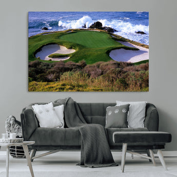 22776914-MGV-CV-36X24-Golf Course Wall Art – Oceanfront Green Canvas Print, Coastal Pebble Beach Photography Sports Decor for Living Room, Office, Man