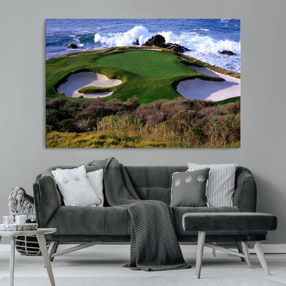 22776914-MGV-CV-36X24-Golf Course Wall Art – Oceanfront Green Canvas Print, Coastal Pebble Beach Photography Sports Decor for Living Room, Office, Man