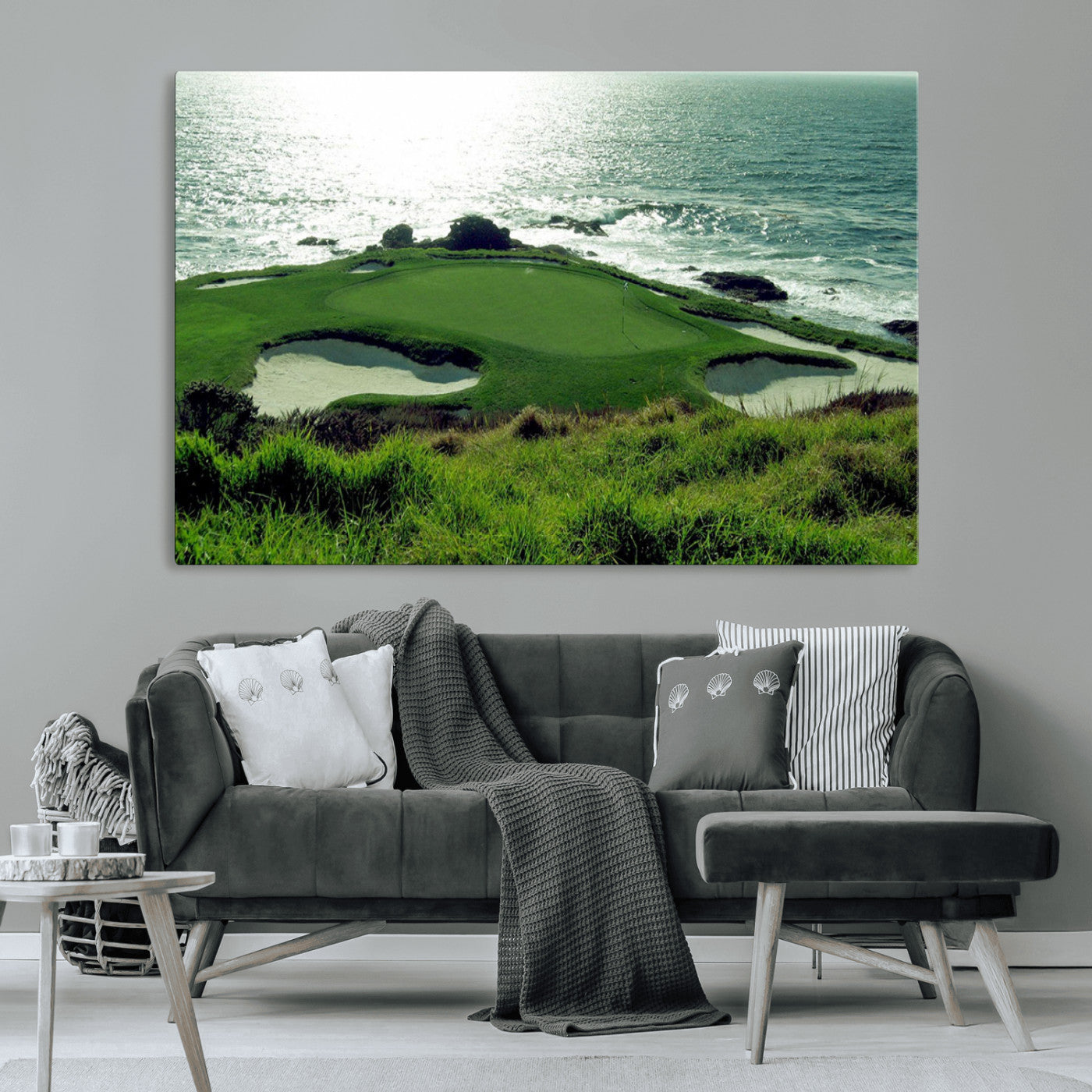 48473947-MGV-CV-36X24-Ocean Golf Course Wall Art – Panoramic Green Fairway Canvas Print, Coastal Golf Landscape Photography Sports Decor for Office, Man