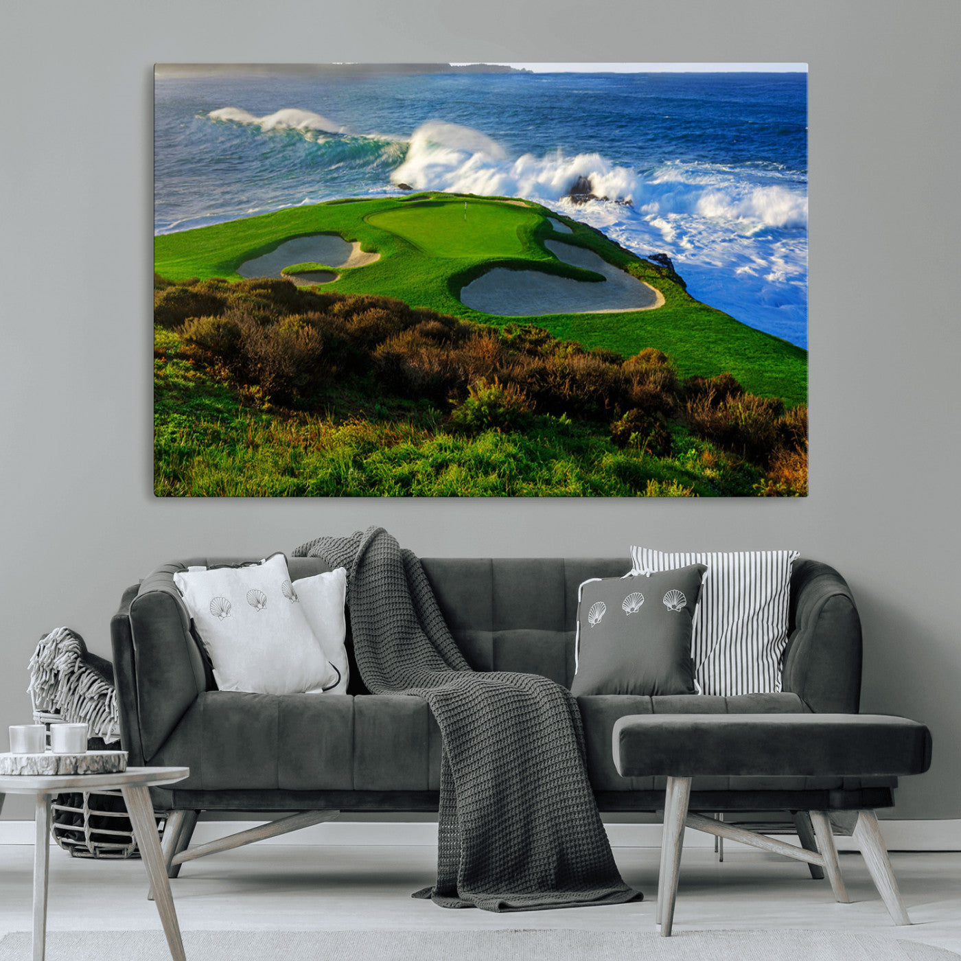 13644055-MGV-CV-36X24-Golf Wall Art – Oceanfront Green Canvas Print, Scenic Coastal Course Photography Decor for Bedroom, Living Room, Office, Sports
