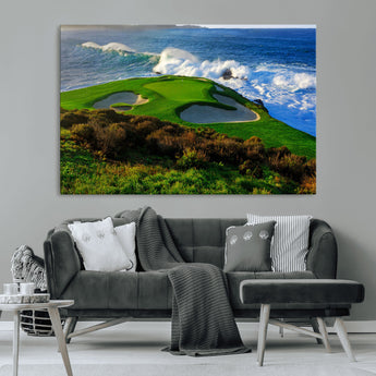 13644055-MGV-CV-36X24-Golf Wall Art – Oceanfront Green Canvas Print, Scenic Coastal Course Photography Decor for Bedroom, Living Room, Office, Sports