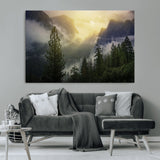 38316884-MGV-CV-36X24-Landscape Wall Art – Misty Mountain Valley Canvas Print, Scenic Pine Forest and Sunrise Photography Decor for Bedroom, Living