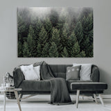 84059409-MGV-CV-36X24-Forest Wall Art – Misty Evergreen Trees Canvas Print, Tranquil Nature Photography Decor for Bedroom, Living Room, Office, Cabin or