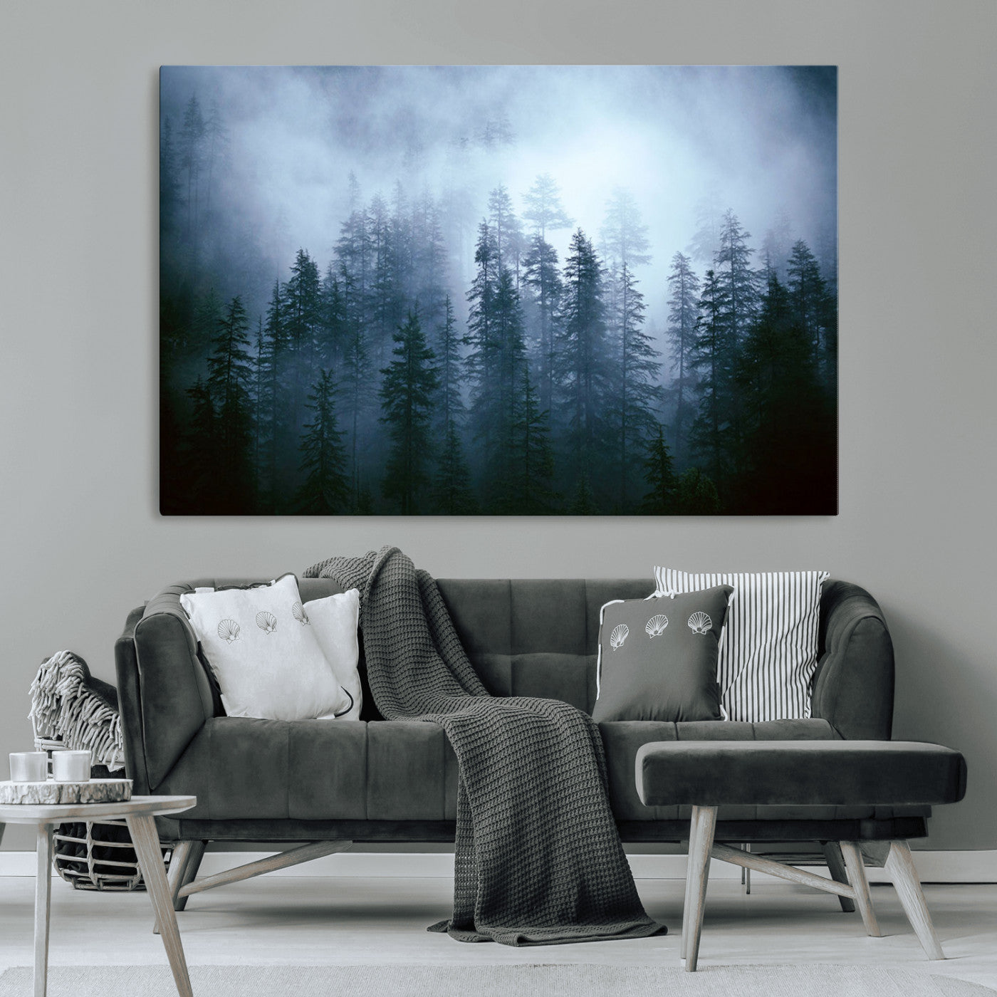 93439624-MGV-CV-36X24-Forest Wall Art – Misty Pine Trees Canvas Print, Moody Nature Photography Decor for Bedroom, Living Room, Office, Cabin, Lodge or