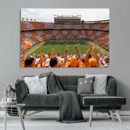 76011417-MGV-CV-36X24-Tennessee Volunteers Wall Art – Neyland Stadium Checkerboard Crowd Canvas Print, Vols Football Game Day Fan Perspective Sports
