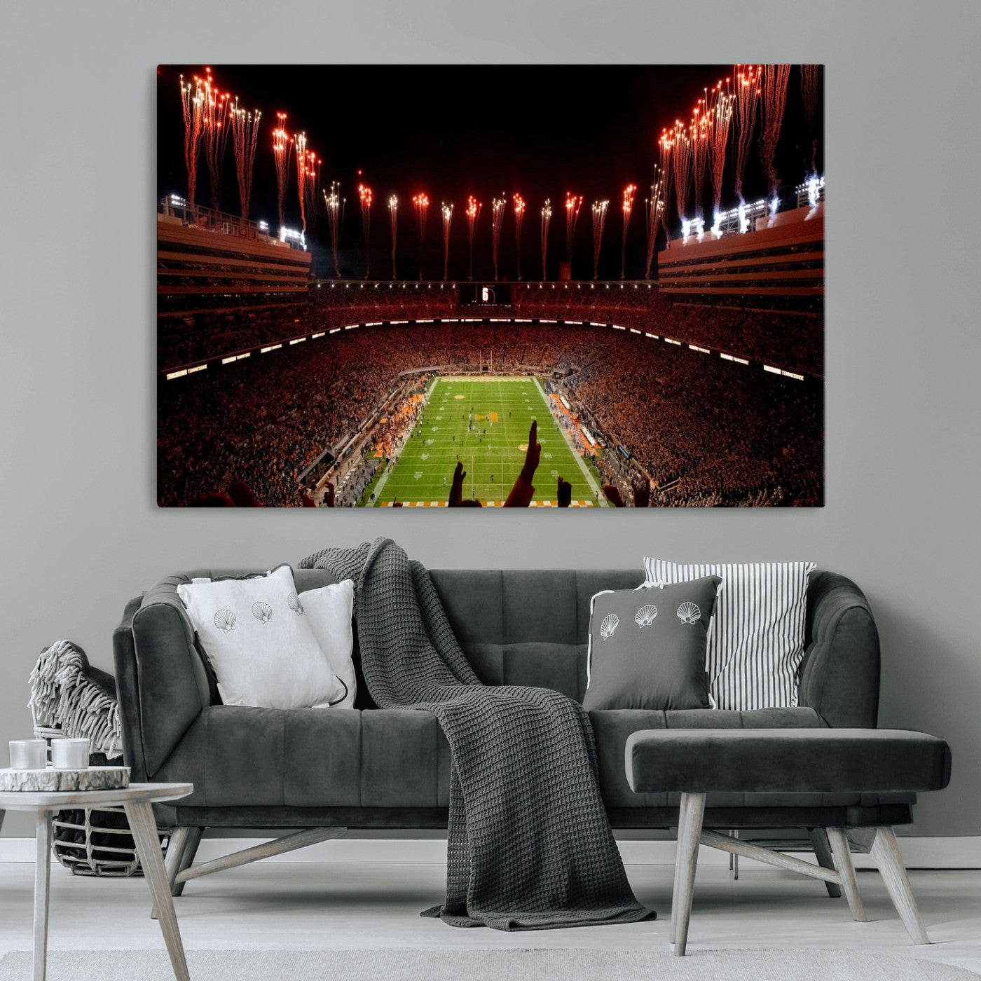 73358115-MGV-CV-36X24-Tennessee Volunteers Wall Art – Neyland Stadium Fireworks Night Game Canvas Print, Vols Football Checkerboard Endzone Sports Decor