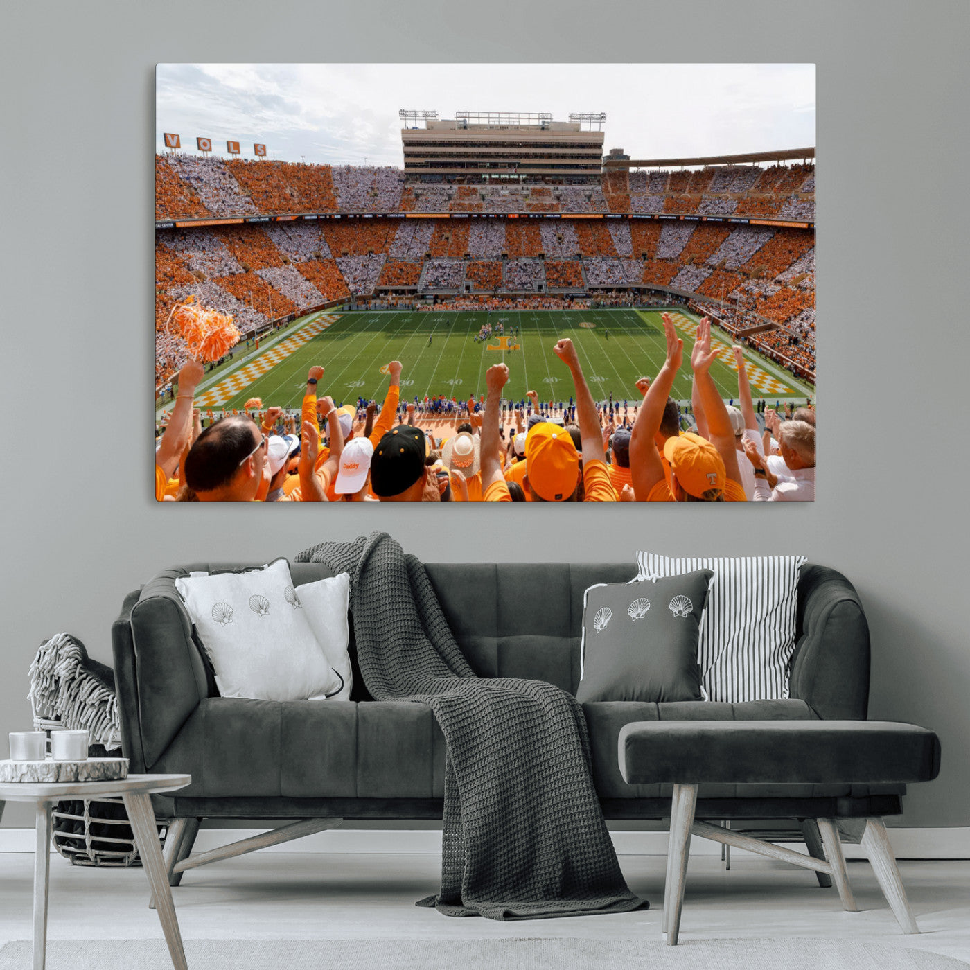 76011417-MGV-CV-36X24-Neyland Stadium Wall Art – Panoramic Tennessee Volunteers Checkerboard Crowd Canvas Print, Day Game Football Celebration Sports