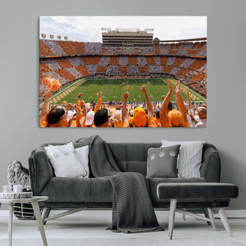 76011417-MGV-CV-36X24-Neyland Stadium Wall Art – Panoramic Tennessee Volunteers Checkerboard Crowd Canvas Print, Day Game Football Celebration Sports