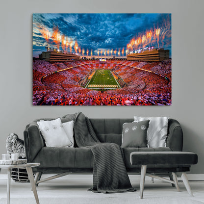 94266219-MGV-CV-36X24-Neyland Stadium Wall Art – Panoramic Tennessee Volunteers Checkerboard Crowd Fireworks Canvas Print, Football Game Day Sports