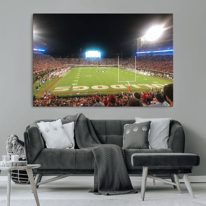 16230786-MGV-CV-36X24-Georgia Bulldogs Stadium Wall Art – Night Game Football Field Canvas Print, Panoramic Sports Decor for Home, Office, Fan Cave