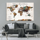 67029173-MGV-CV-36X24-Personalized World Map Wall Art – Colorful Vintage Adventure Travel Map with Custom Couple Names, Rustic Wall Decor for Home,