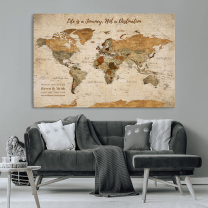 75179116-MGV-CV-36X24-Personalized World Map Wall Art – Rustic Vintage Travel Map with Custom Names, Inspirational Adventure Décor for Couples, Families