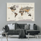 40679469-MGV-CV-36X24-Personalized World Map Wall Art – Neutral Tones Adventure Travel Map with Custom Family Names, Rustic Wall Decor for Living Room