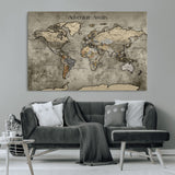 72658967-MGV-CV-36X24-Personalized World Map Wall Art – Adventure Awaits Rustic Sepia Travel Map with Custom Names, Vintage Wall Decor for Couples, Home