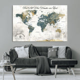16233493-MGV-CV-36X24-Personalized World Map Wall Art – Rustic Blue Green Wanderlust Travel Map with Custom Couple Names, Vintage Wall Decor for Home