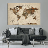 48225643-MGV-CV-36X24-Personalized World Map Wall Art – Rustic Vintage Adventure Travel Map with Custom Couple Names, Romantic Wall Decor for Home or