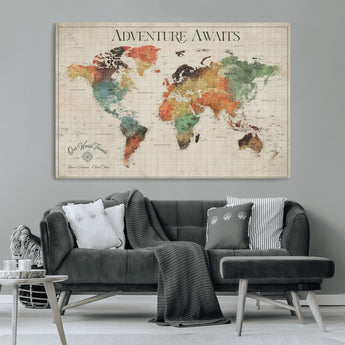 24737989-MGV-CV-36X24-Personalized World Map Wall Art – Colorful Vintage Adventure Travel Map with Custom Names, Unique Wall Decor for Couples,
